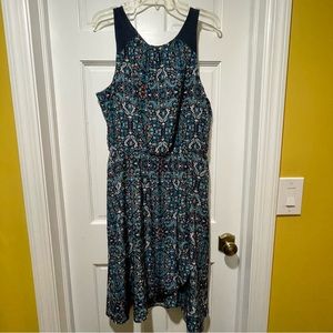 Athleta Blue Printed Faux Wrap Martinique Dress